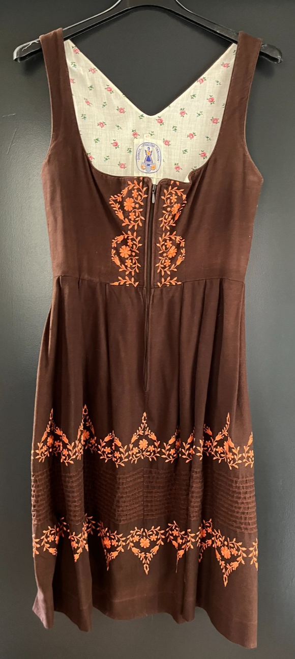 Damen Trachten Dirndl ärmellos braun mit Stickerei in Orange Gr. 40 v. Strässer