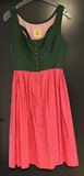 Damen Trachten Dirndl ärmellos Grün, Rosa gemustert Gr. 38 v. Trachten Tostmann