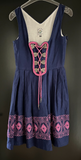 Damen Trachten Dirndl ärmellos Blau, Rosa Stickerei Gr. 38 v. Steindl