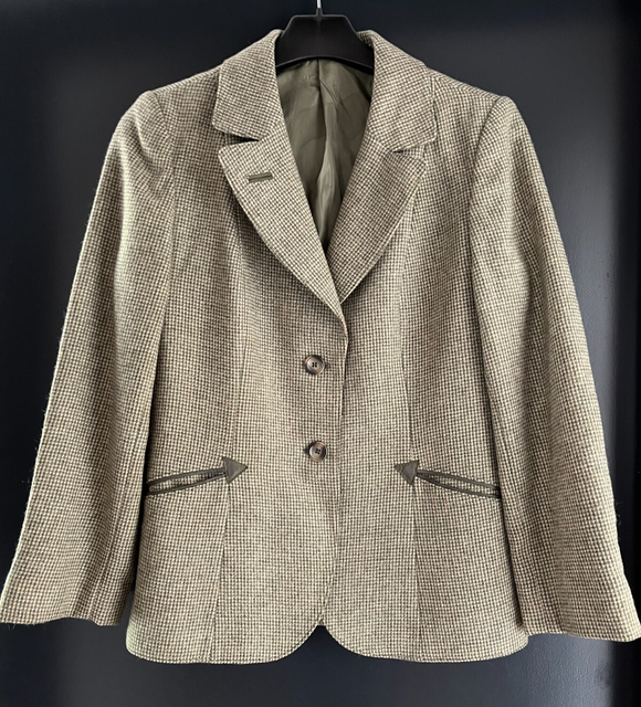 Damen Trachten Janker/Jacke Echt-Lederbesatz grün, beige gemustert ca. Gr. 40