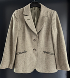 Damen Trachten Janker/Jacke Echt-Lederbesatz grün, beige gemustert ca. Gr. 40