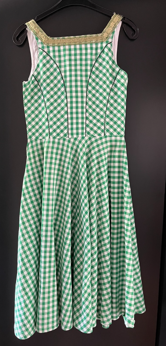 Damen Trachten Dirndl ärmellos Grün, Weiß kariert mit Gold ca. Gr. 34 v. MarJo