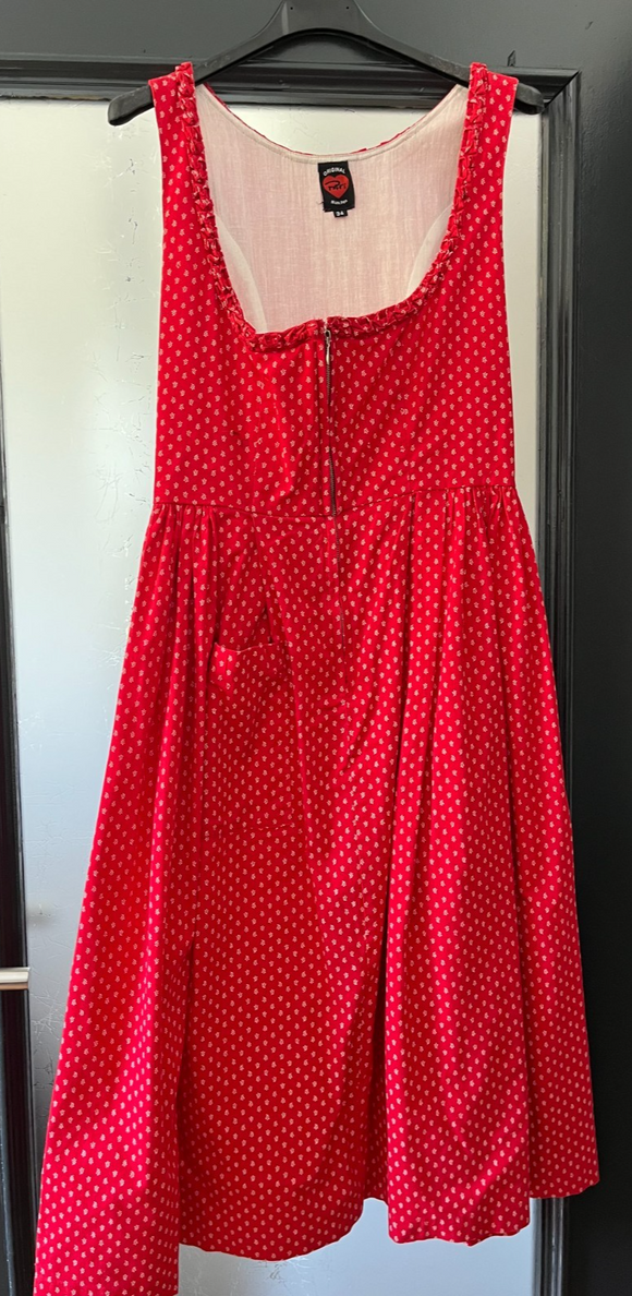Damen Trachten Dirndl ärmellos Rot, weiß gemustert Gr. 34 v. Pat´s München