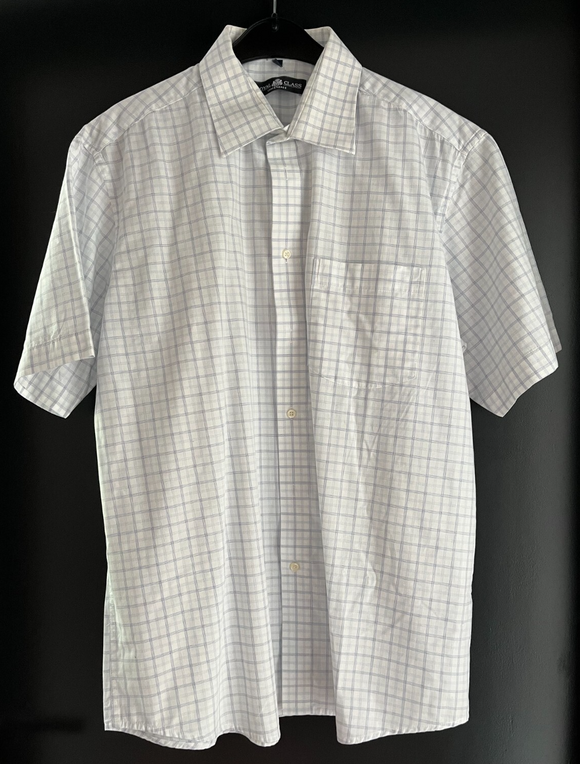 Herren Trachten Hemd kurzarm weiß blau gemustert Gr. 42 v. Royal Class