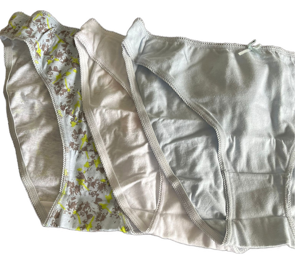 Damen Minislips 3er Pack blau-weiß rosa-grau gemustert  Gr. S Bauwolle
