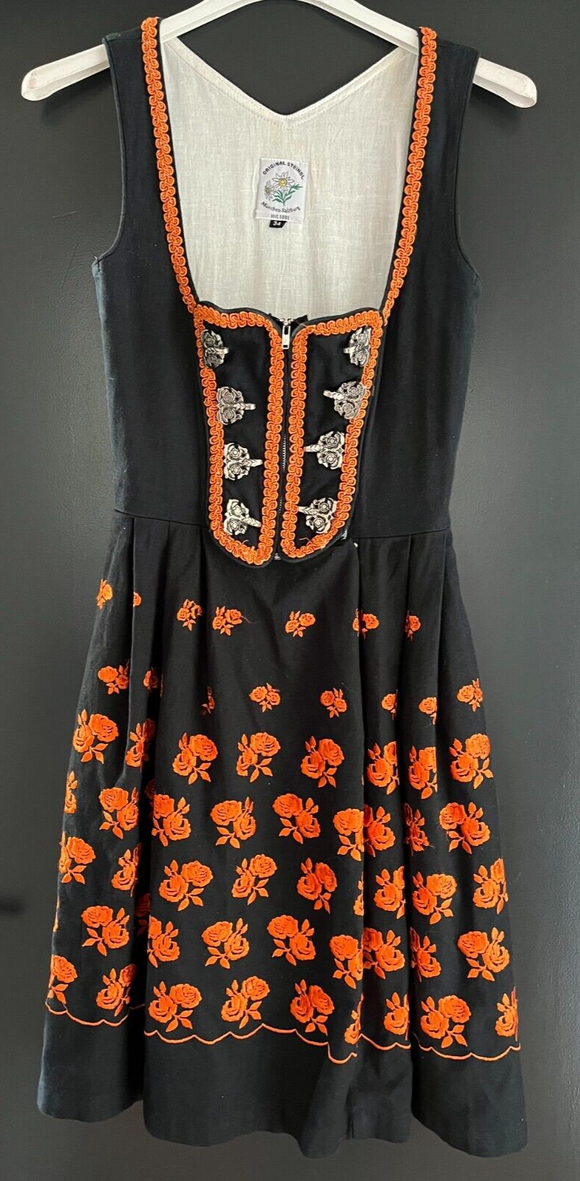 Damen Trachten Dirndl ärmellos schwarz orange Gr. 34 v. Original Steindl