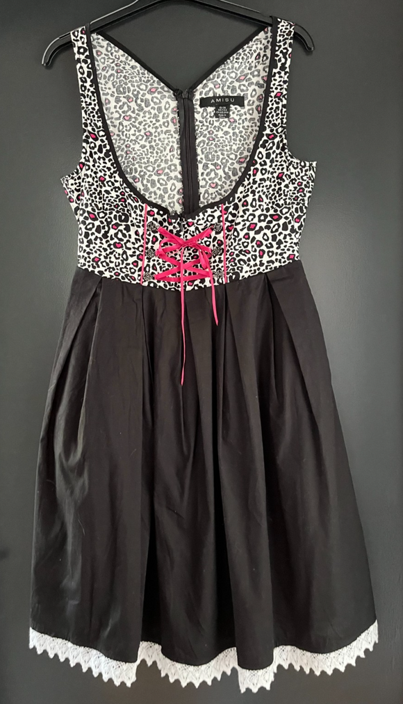 Damen Trachten Dirndl ärmellos Schwarz-weißes Leo-Muster ca. Gr. 36 v. Amisu