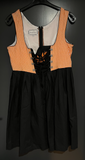 Damen Trachten Dirndl ärmellos Orange-Weiß, Schwarz gemustert Gr. 42