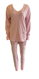 Damen Pyjama Schlafanzug Langarm Rosa, Weiß, Blau, Grau Gr. 40/42