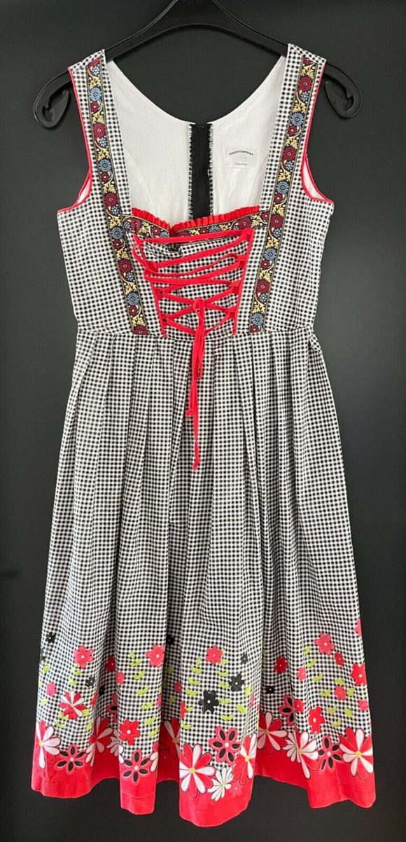 Damen Trachten Dirndl ärmellos schwarz weiß gemustert Gr. 34 v. Trachtenpoint
