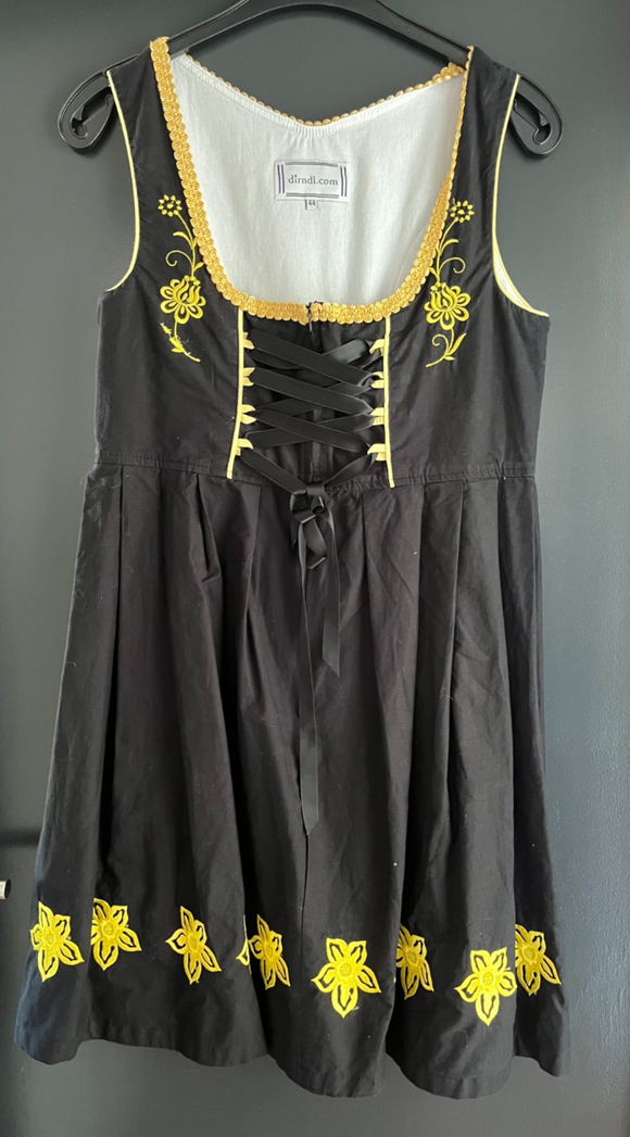 Damen Trachten Dirndl ärmellos Schwarz mit gelber Stickerei ca. Gr. 44