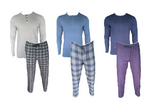Herren Flanell-Pyjama Schlafanzug Lang Grau Blau Navy Gr. M