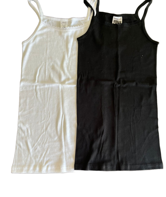 Damen Unterhemd Top Spaghettiträger Weiß Schwarz Baumwolle Gr. 38 40