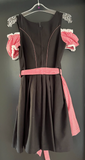 Damen Trachten Dirndl schulterfrei schwarz, rot-weiß mit Schürze Gr. 34 v. MarJo