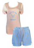 Damen Shorty-Pyjama Schlafanzug Kurz Grün Weiß Grau Rosa Gr. S M L XL