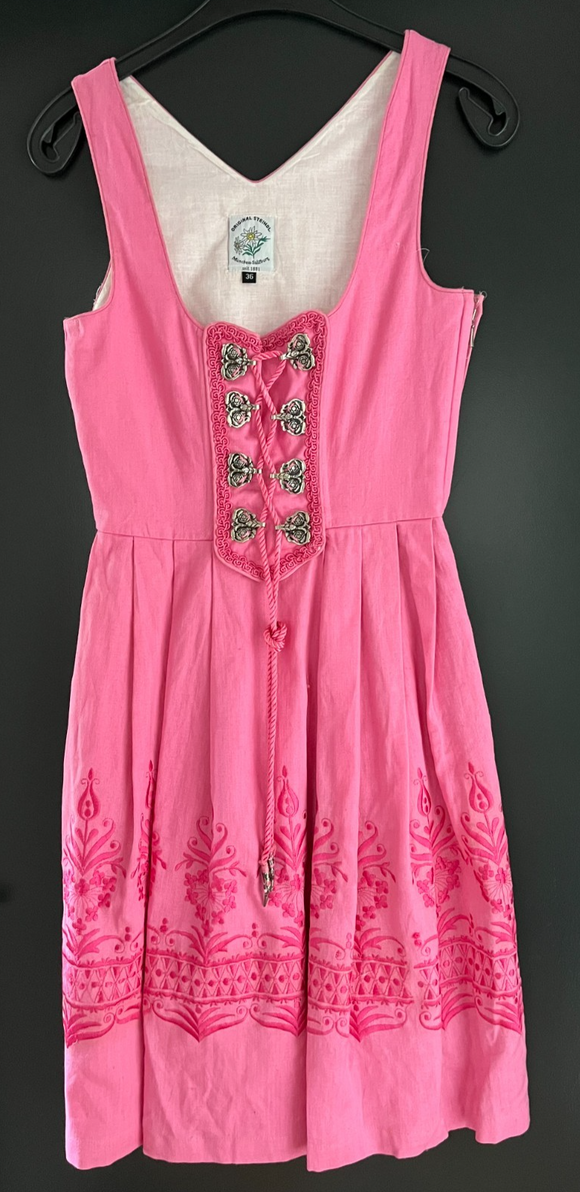 Damen Trachten Dirndl ärmellos Rosa mit Stickerei ca. Gr. 36 v. Steindl