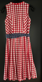 Damen Trachten Dirndl ärmellos rot-weiß kariert, blaue Schürze Gr. 38 v. Janina