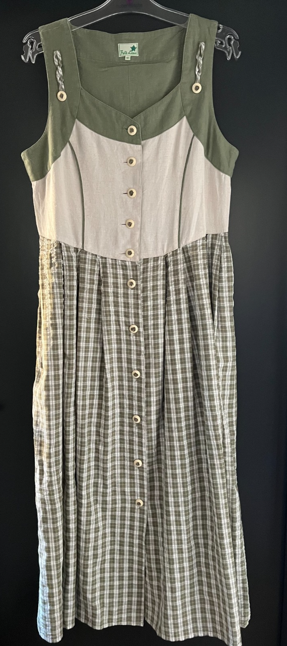 Damen Trachten Dirndl ärmellos Grün, Weiß gemustert ca. Gr. 40 v. Folk Line