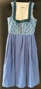 Damen Trachten Kleid Dirndl Blau/Grün gemustert mit Borte Gr. 38 v. Country Line