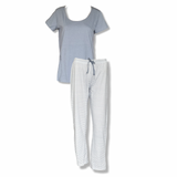 Damen Schlafanzug Pyjama 2-Teilig Blau Baumwolle Gr. M L XL