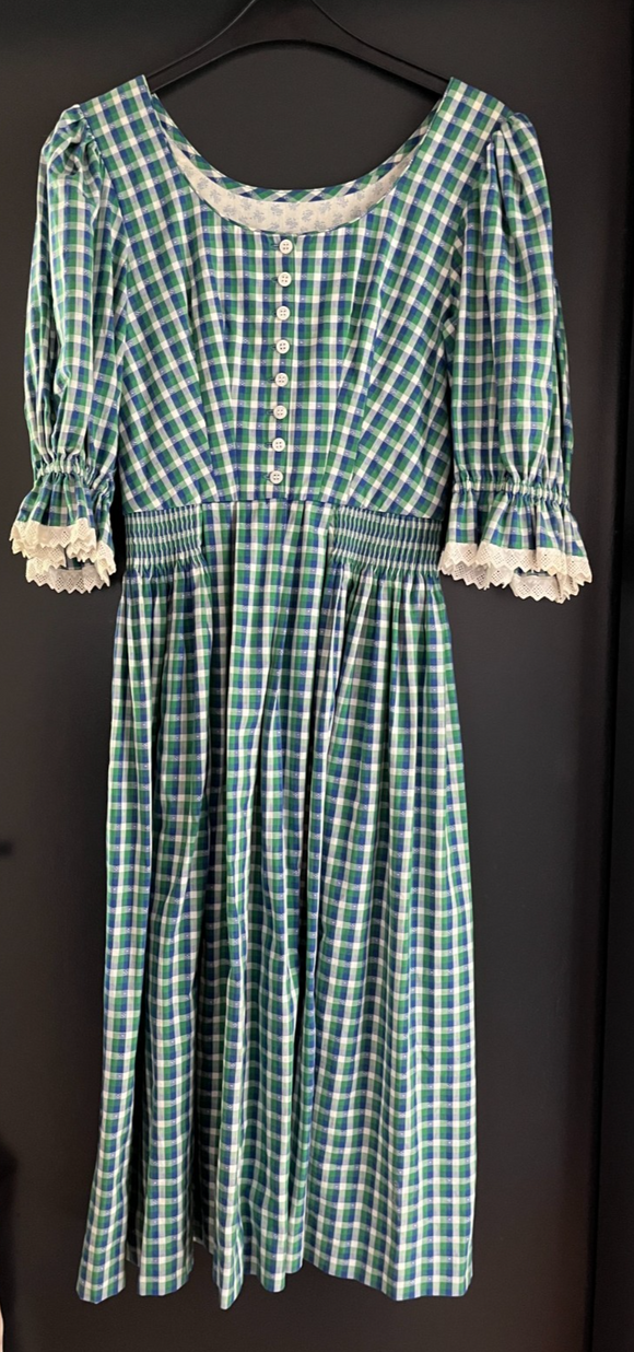 Damen Trachten Dirndl 3/4-Arm blau, grün, weiß gemustert ca. Gr. 38