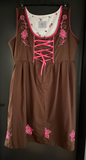 Damen Trachten Dirndl ärmellos Braun Rosa Stickerei Gr. 48 v. Gaudi Leathers