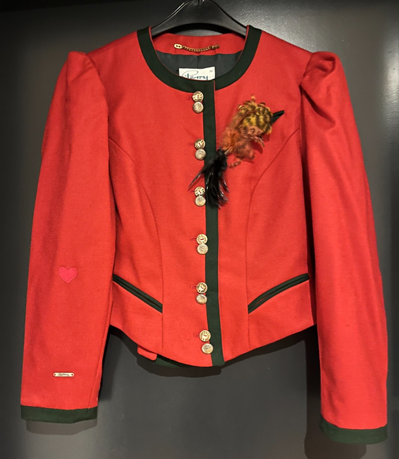 Damen Trachten Janker/Jacke Rot mit Feder ca. Gr. 36 v. Perry