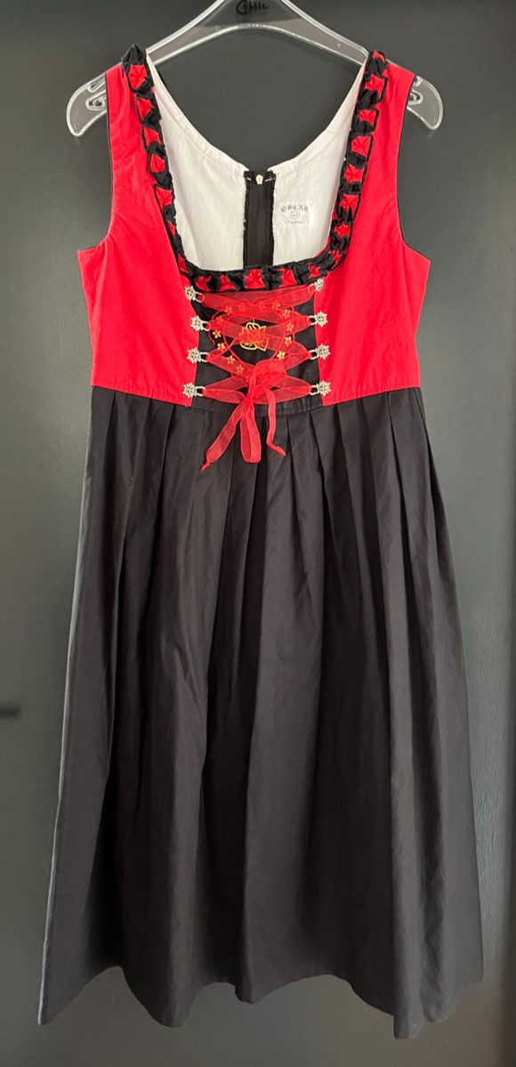 Damen Trachten Dirndl ärmellos Rot, Schwarz Gr. 40 v. Oscar Trachten