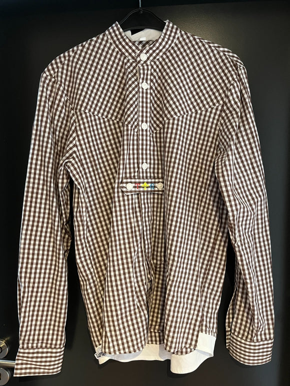 Herren Trachten Hemd langarm Braun-Weiß kariert Gr. L v. Geiger