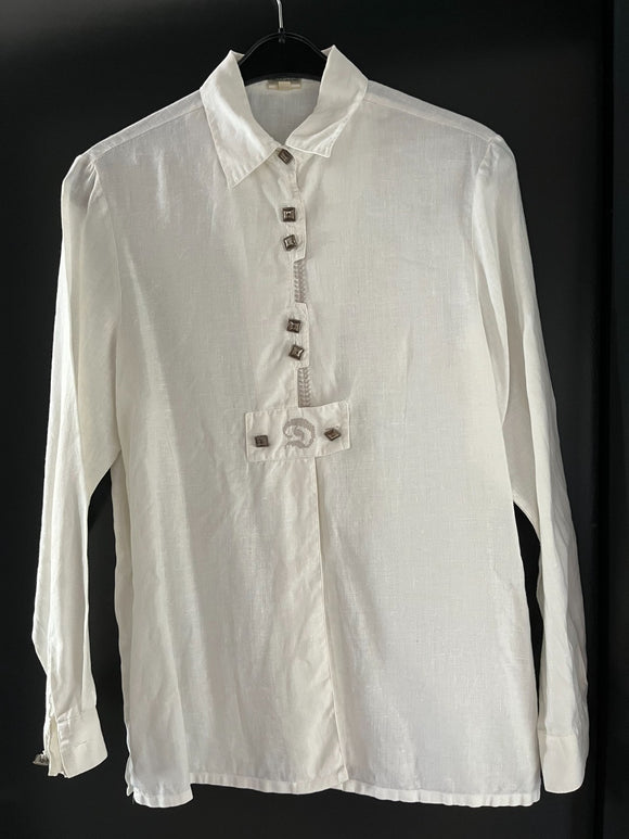 Damen Trachten Bluse weiß Leinen ca. Gr. 36 v. Distler