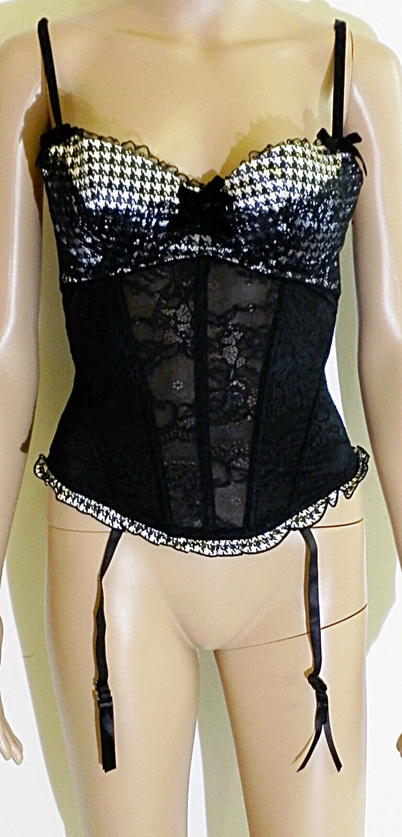 Soleil Sucré Lingerie Korsett Corsage schwarz weiß Spitze Strapshalter 75B 80B