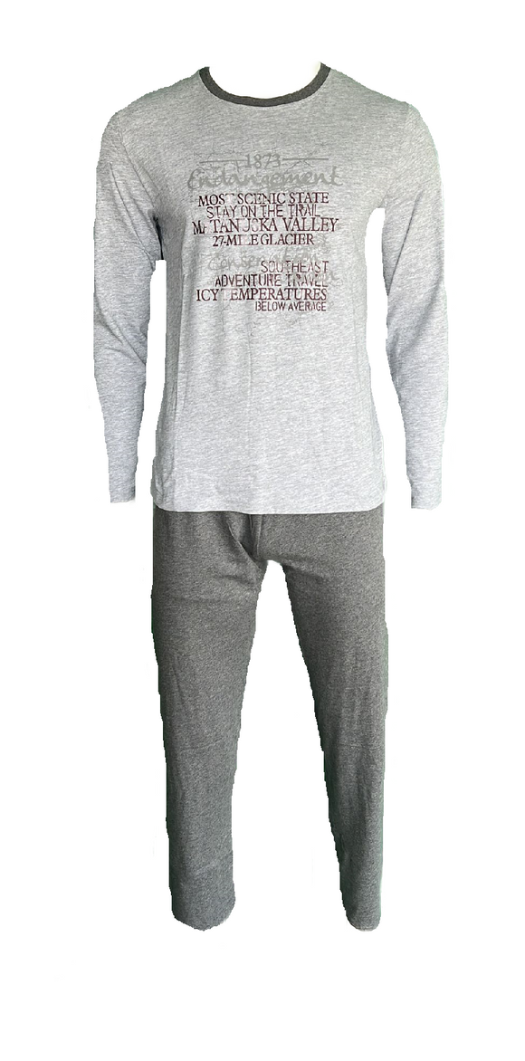 Herren Pyjama/Schlafanzug Hellgrau/Grau Gr. M