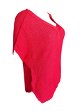 F&F Damen Pullover Strickpulli Kurzarm Lochmuster Koralle Gr. 36 42 46 48