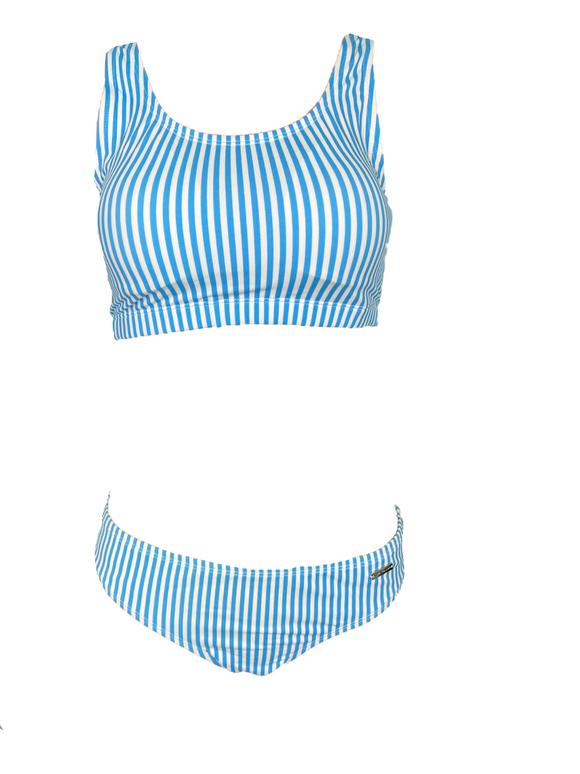 Bikini mit Gummibund Blau/Weiß Gestreift Gr. 38