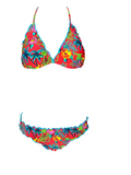 Bikini mit Blumenmuster ohne Bügel Rot Türkis  Gr. 38