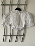 Damen Trachten Dirndlbluse Weiß Kurzarm Volant Gr. L