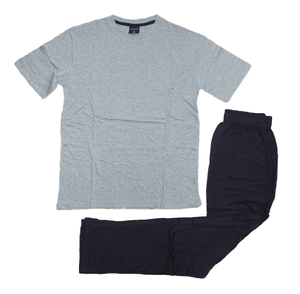 Herren Pyjama Schlafanzug Kurzarm Grau Blau Gr. M L XL XXL