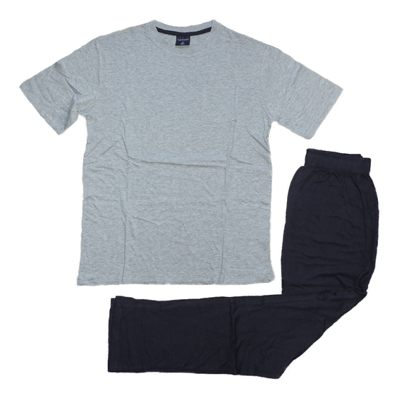 Herren Pyjama Schlafanzug Kurzarm Grau Blau Gr. M L XL XXL