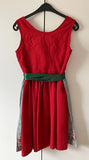 Damen Trachten Dirndl ärmellos Rot m. grüner Schürze Gr. 40