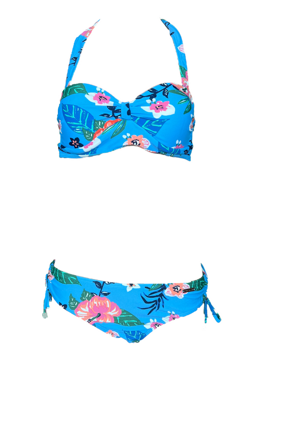 Bikini mit Blumenmuster Blau Gr. 36,38