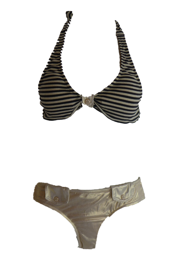 Damen Bikini Gold/Schwarz Gr. 36 38 40 42 44 NEU