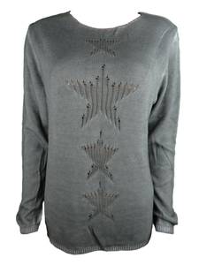 Capuccino Damen Pullover Feinstrick Grau Sterne Gr. 38