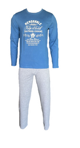 Herren Pyjama/Schlafanzug Blau/Grau Gr. M