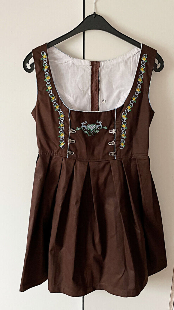 Damen Trachten Dirndl ärmellos Braun Stickerei Gr. 44