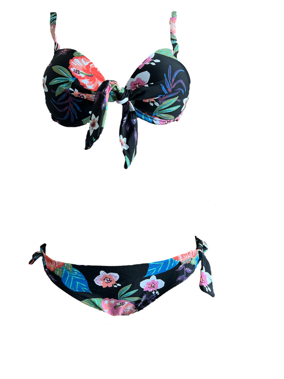 Bikini mit Blumenmuster in Schwarz mit Bügel Gr. 36, 38