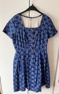 Damen Trachten Kleid Kurzarm Blau Kariert Gr. 46