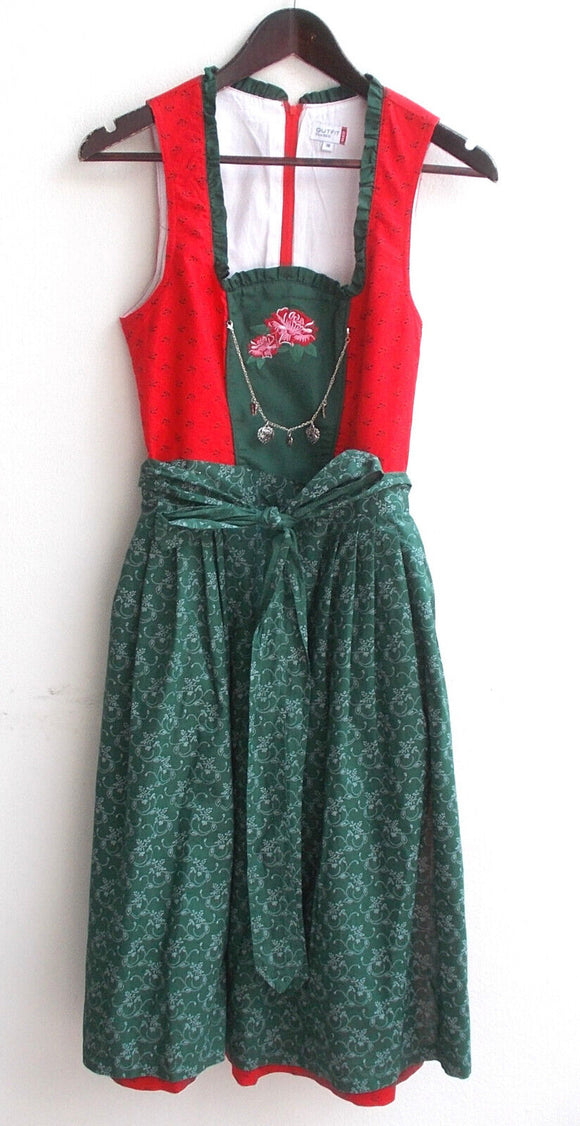 Damen Trachten Dirndl ärmellos rot gemustert mit grüner Schürze Gr. 38 v. Outfit