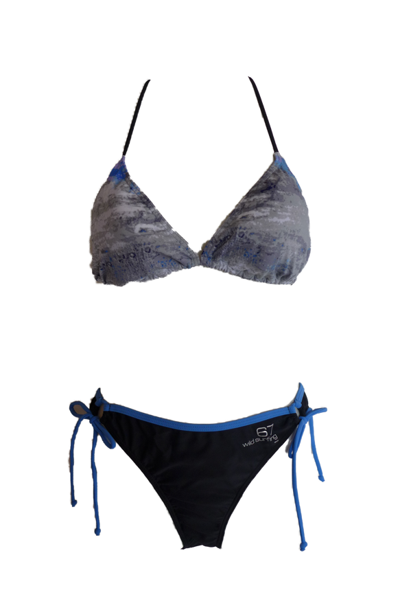 Damen Triangel Bikini Schwarz/Blau/Grau/Weiß gemustert Gr. 34 36 38 40 42 NEU