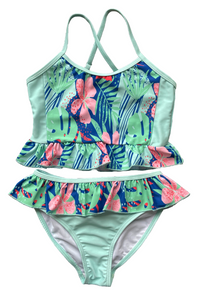 Kinder Mädchen Bikini Mintgrün Blumen Gr. 128