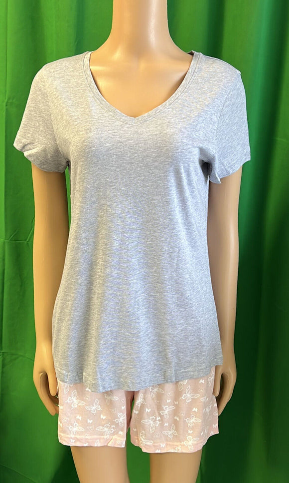 Damen Shorty Pyjama Grau/Rosa Gr. S